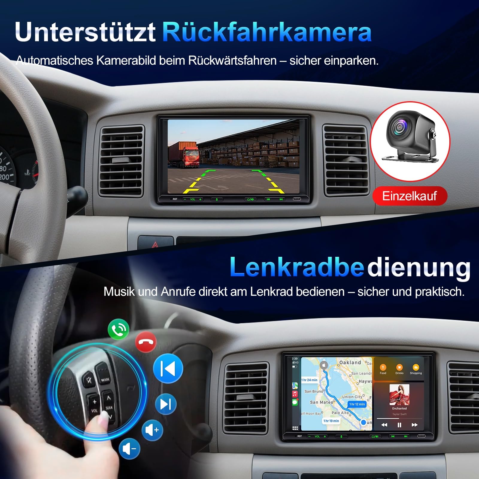Autoradio 2 Din con Wireless Carplay & Android Auto 7 Pollici Touchscreen Stereo Auto Radio DAB, Bluetooth