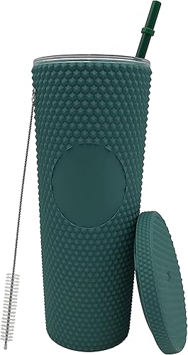 Miniatura 2 de MDOMINIQUE Vaso con tapa y pajilla, vaso reutilizable con tapa y pajilla, vaso para agua con popote y tapa (24 onzas, verde mate)