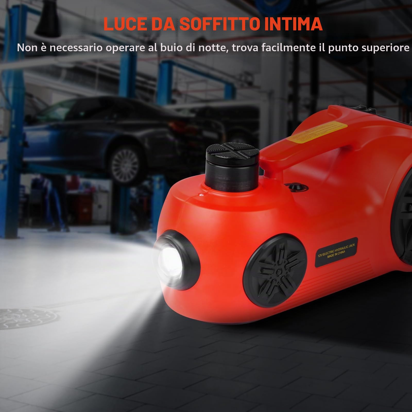 VOBOR Cric Elettrico per Auto, 5T Set di Martinetto Idraulico 12V con Pompa Gonfiabile e Luce LED, 150-450mm Sollevatore per Auto Pickup Emergenza Cambio gomme Garage Riparazione