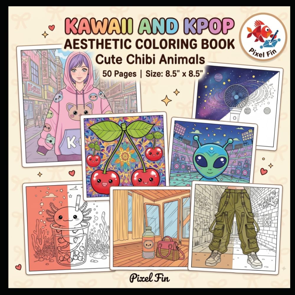 Kawaii and Kpop Aesthetic Coloring Book Cute Chibi Animals