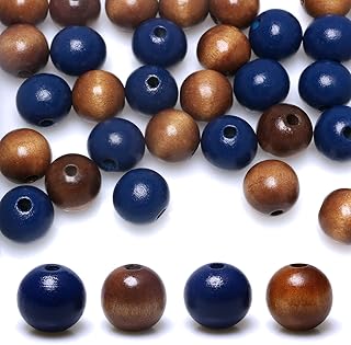 60 Pieces 20mm Wooden Beads for Garlands, Brown/Navy Blue Wood Round Spacer Beads for Craft/Home Wall Decor