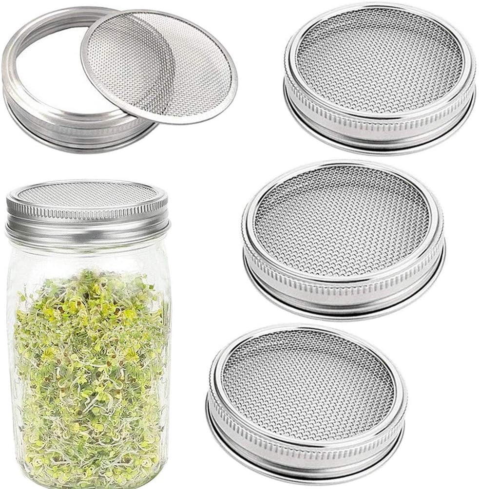 Stainless Steel Mesh Jar Sprouting Strainer Lid Kit ( 4 Pack)