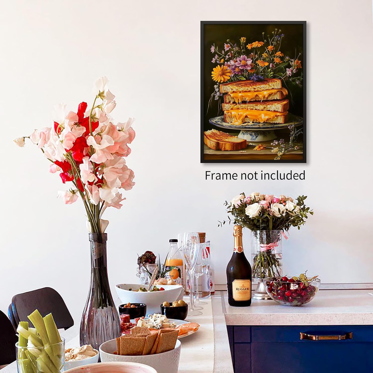 Funny Grilled Cheese Prints Moody Kitchen Wall Art Vintage Food Decor Posters Dark Whimsical Wildflowers Cottagecore Picture 12X16 inch Unframed for Kitchen Dining Room - Image 4