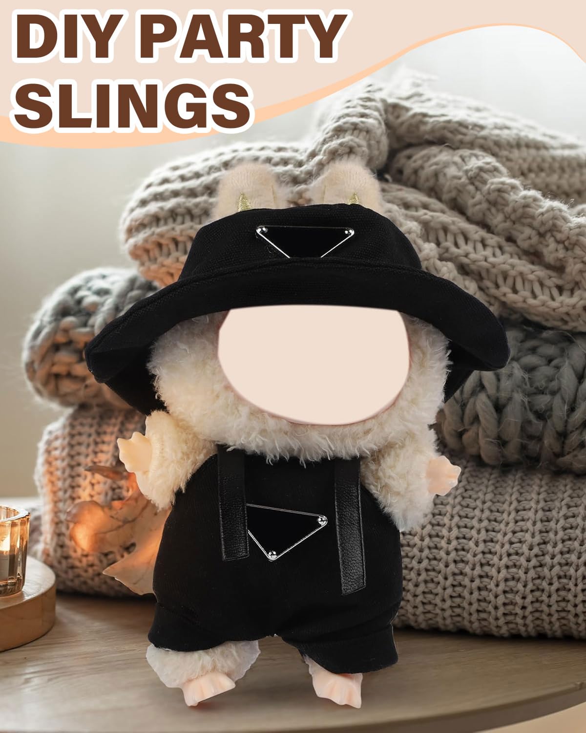 IPNSDON 1hat+1romper 17cm lububu Doll Clothes Set for 17cm lbubu Accessories Suit no Doll only Clothes (black) - Image 4
