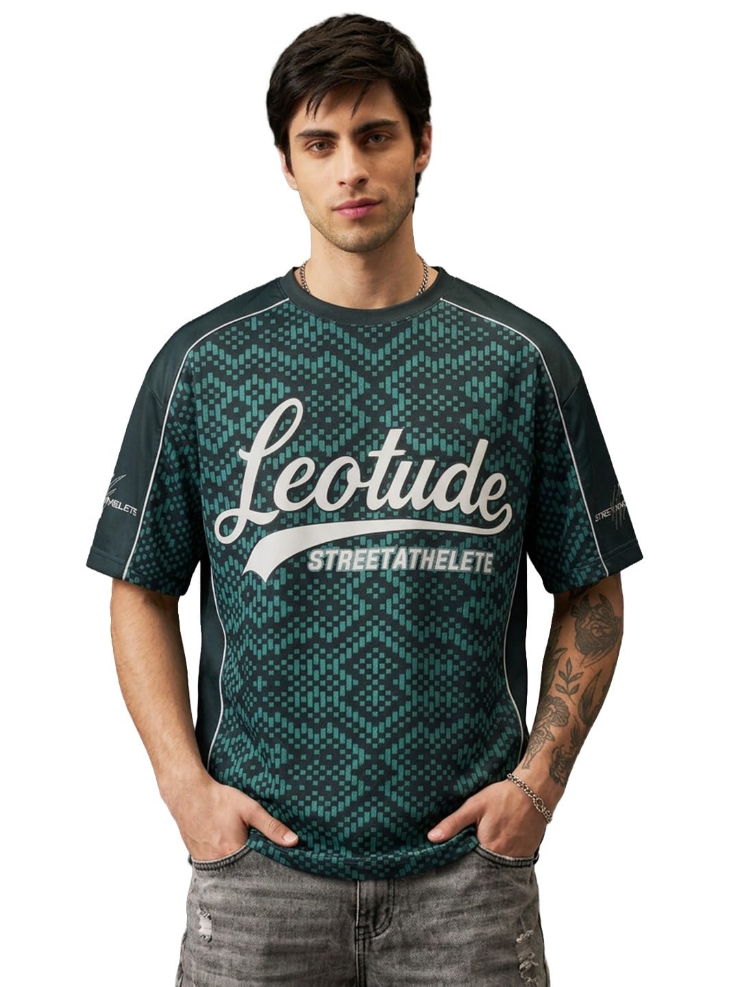 leotude Men’s Oversized Streetwear Graphic T-Shirt | Premium Sports Jersey Style | Casual Half Sleeve Crew Neck Tee (Color: Green)-picture-37