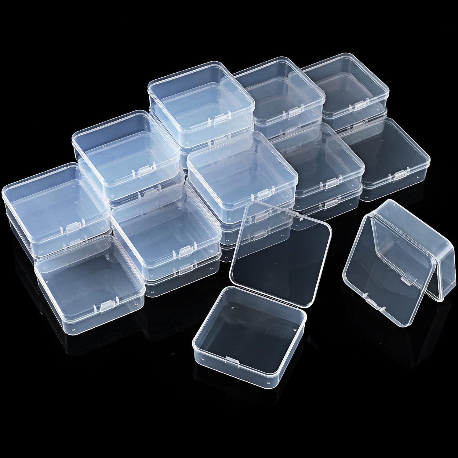 48 Packs Clear Small Plastic Containers Transparent Storage Box with Hinged Lid for Small Items Crafts Jewelry (2.9 x 2.9 x 1 Inches)