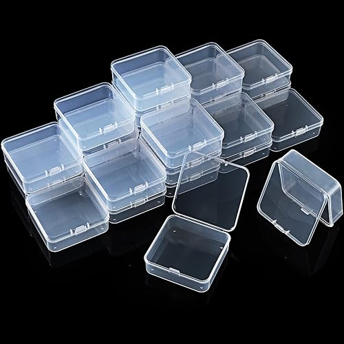 Miniatura 52 de Paquete de 48 recipientes de plástico transparente pequeños con tapa con bisagras para objetos pequeños, manualidades, joyería