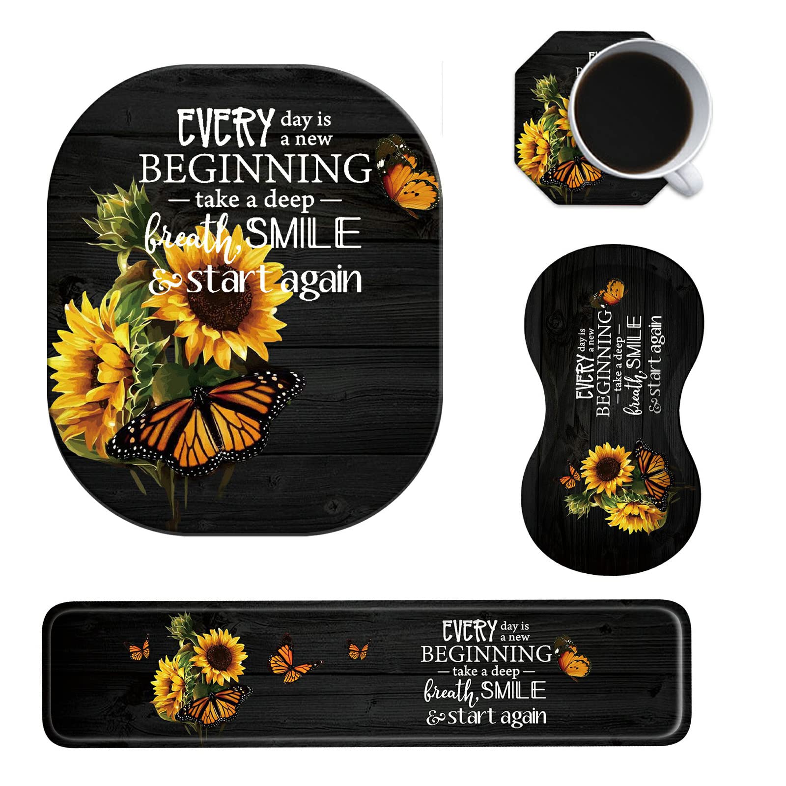 Sunflower Keyboard & Mouse Wrist Rest Set - Ergonomic Gel Pad With Coaster