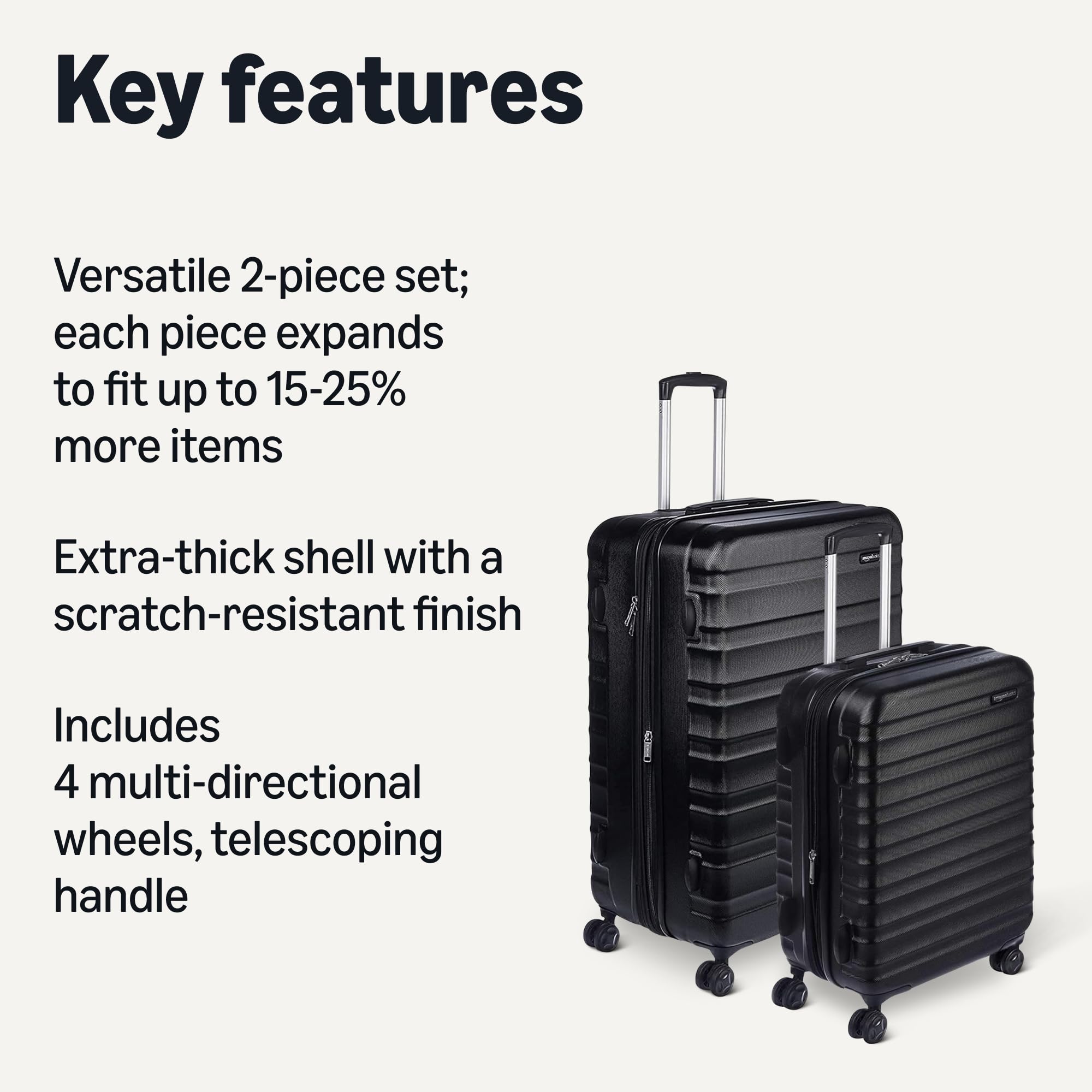 Amazon Basics 2-Piece Hardside Luggage Set (21" Carry-on, 30"), Expandable Suitcases with Spinner Wheels, Scratch-Resistant Surface, Black view 2