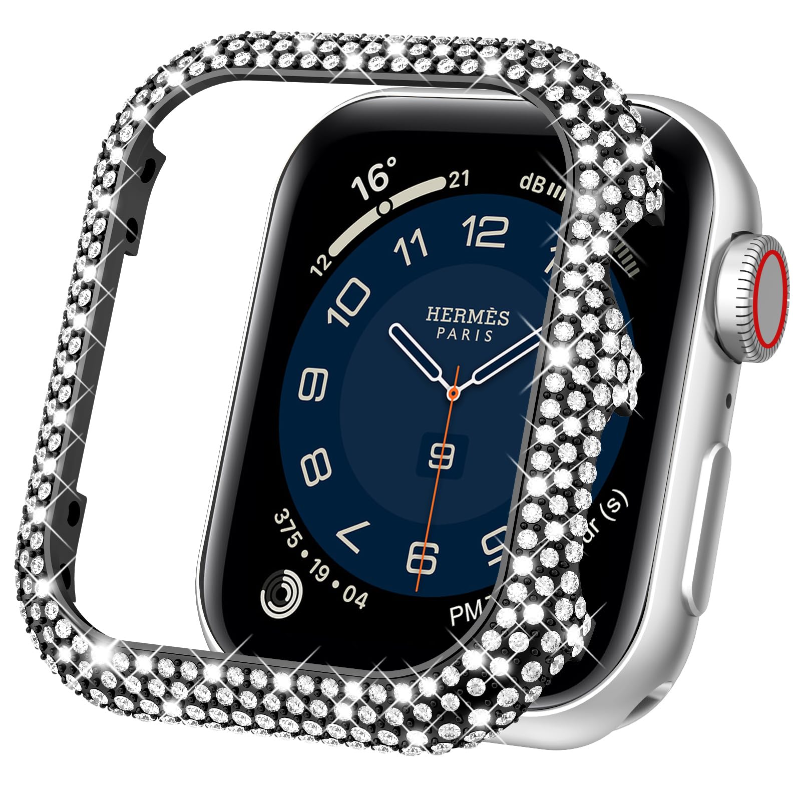 Mosonio Full Bling Metal Case Cover for Apple Watch 46mm Women-Black