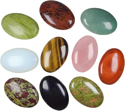 Miniatura 9 de Piedra de preocupación de la palma de cristal ovalada pulida para la ansiedad Reiki Palm Stone para la meditación, 7 chakras