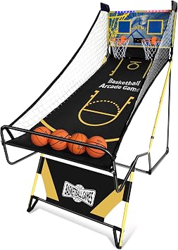 Arcade Basketball Sport,Foldable Indoor Dual Basketball LED Scoring System with Sound Effects,Dual Shoot Sport for Home, Rec Room.Fun for All Players Black