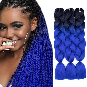 Amazon.com: 5 paquetes de extensiones de cabello sintético Kanekalon  trenzado de fibra sintética Ombre Jumbo Trenzas de cabello (24 pulgadas,  negro/azul) : Belleza y Cuidado Personal