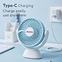 AGARO Delight Rechargeable Mini Desk Fan, Portable, Type-C Charging, 3 Speed Modes, 360° Adjustable Tilt, LED Night Light, Up to 9 Hours Runtime, Quiet Table Fan, Home and Office gallery image