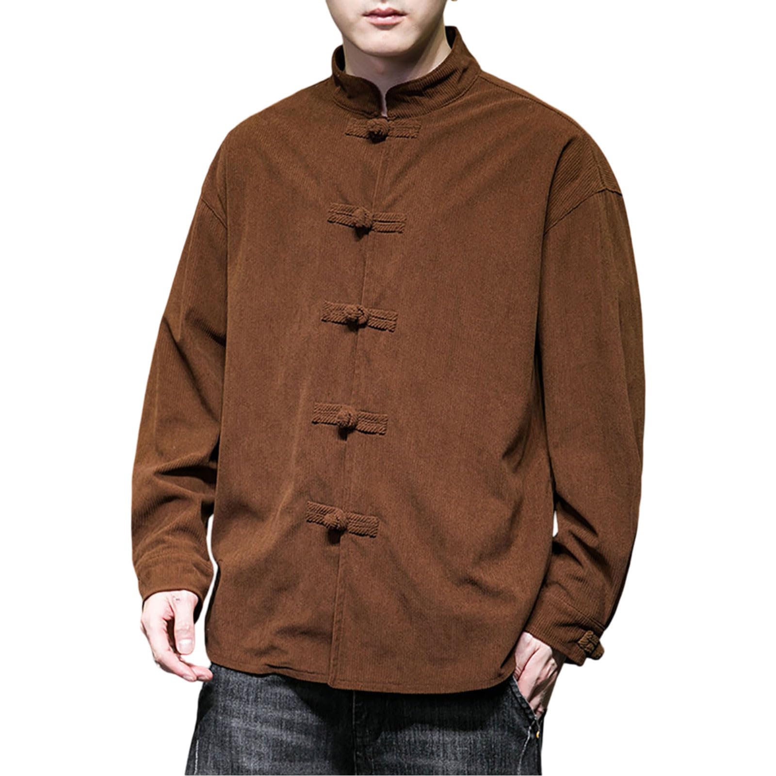 Tang Suit Men's Chinese Style Casual Jacket Vintage Traditional Dress Long Sleeve Casual Outdoor Jacket Plain Transition Jacket Martial Arts Tai Chi Qigong Training Shirt