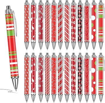 24Pcs Christmas Pens Christmas Ballpoint Pens Bulk, Retractable Pen Christmas Employee Gifts for Staff Team Teacher Party Office School