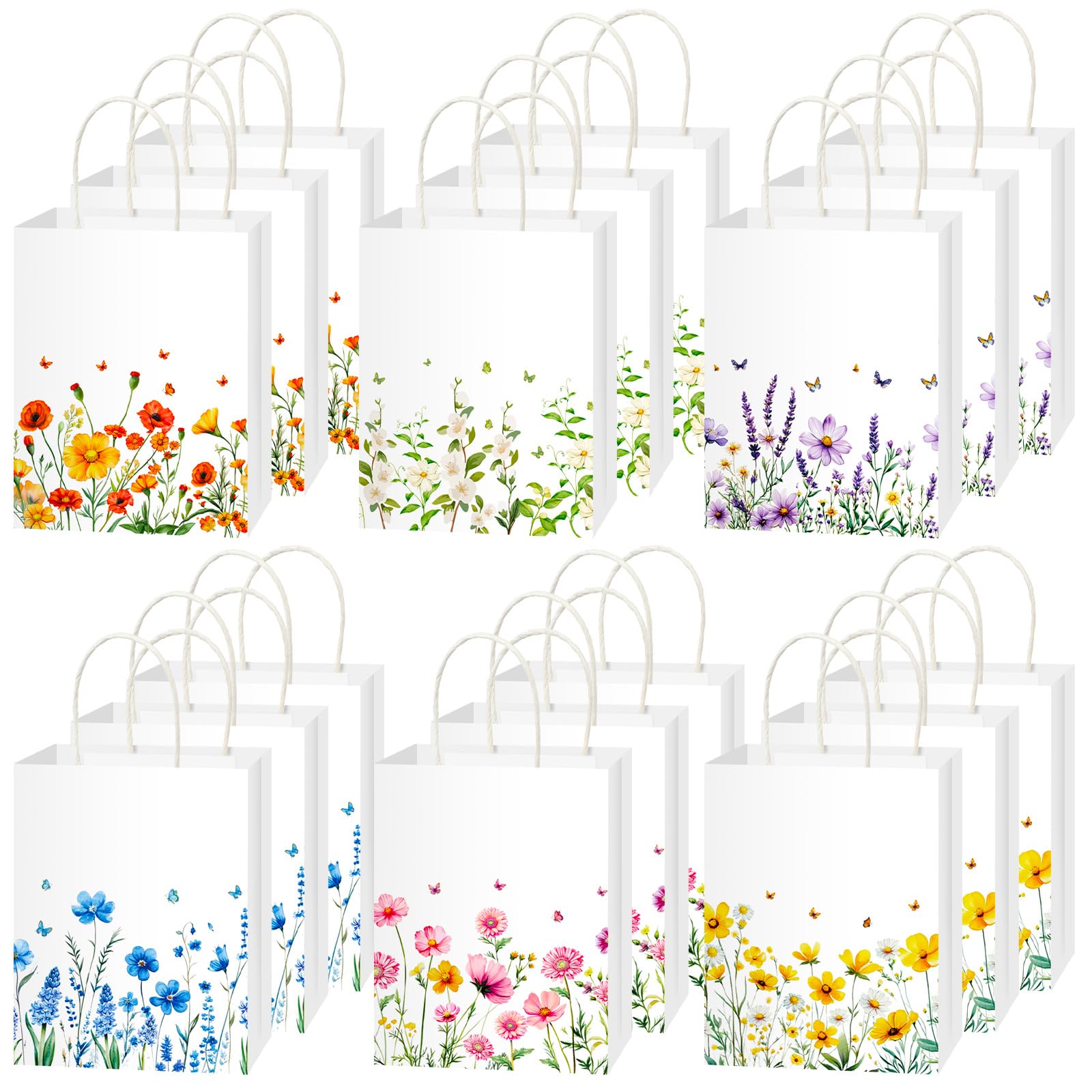 Photo 1 of Fourluoo 30 Pack Spring Floral Paper Gift Bags with Handles Wildflower Wedding Goodie Bag 8.3'' x 5.9'' x 3.1'' Return Gift Wrap Tote for Guests Birthday Bridal Shower Wedding Spring Party Supplies