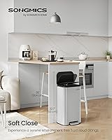 Vista 2 de SONGMICS Kitchen Trash Can, 8-Gallon (30 L) Garbage Can with Lid, Stainless Steel, Soft Close and Stays Open, Inner Bucket, Wide Non-Slip Pedal
