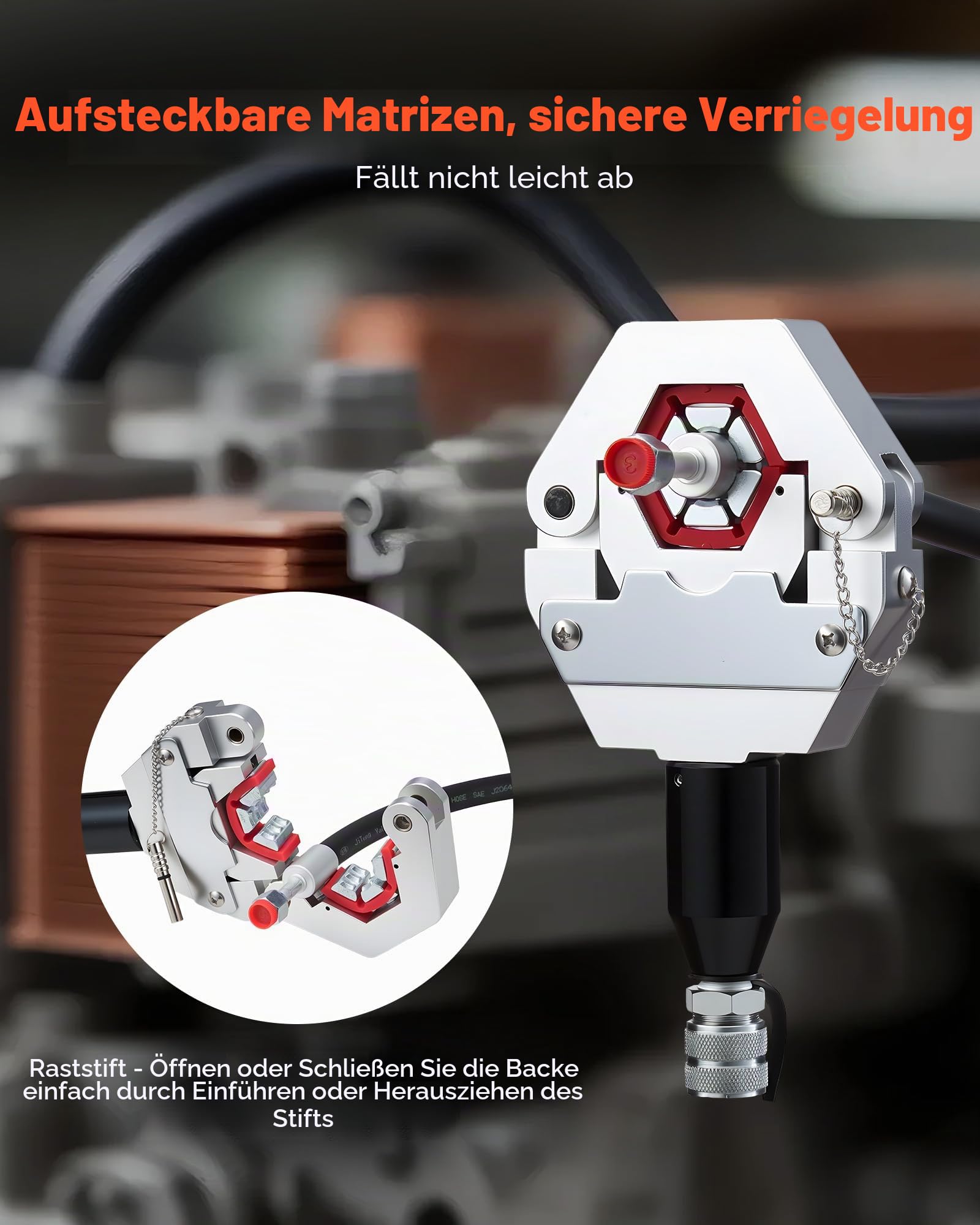 VEVOR Hydraulikschlauch-Crimpzange, Hydraulikschlauchpresse mit 7 Snap-On-Einsätzen & Tragekoffer, für Klimaanlagenschläuche zur Reparatur von Fahrzeugen & Klimaanlagen (mit Handpumpe)