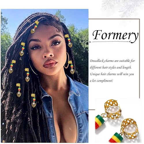 Miniatura 6 de Formery 8 piezas de dijes de trenza dorada con cristales para rastas y accesorios para cabello africano, joyería Loc para mujeres negras, Aluminio,