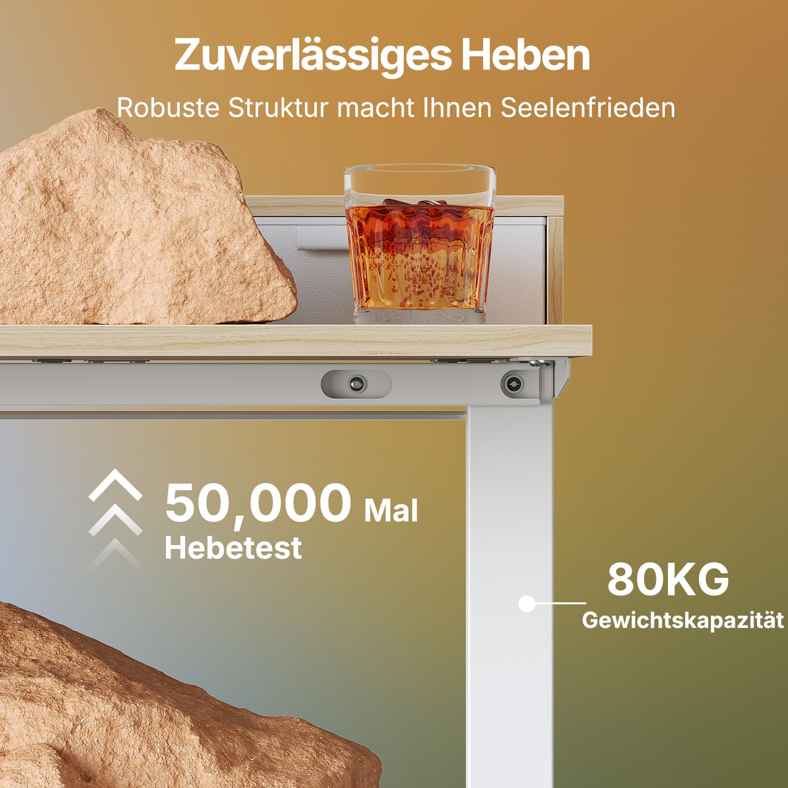 HUANUO Höhenverstellbarer Schreibtisch 80x53 cm mit Schubladen | kompatible C-Klemme-Halterung, 4 Gedächtnis-Höheneintellungen