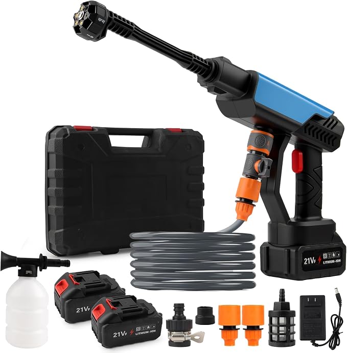Cordless Portable Washer 1450PSI with 6-in-1 Nozzle, Car Wash Kit