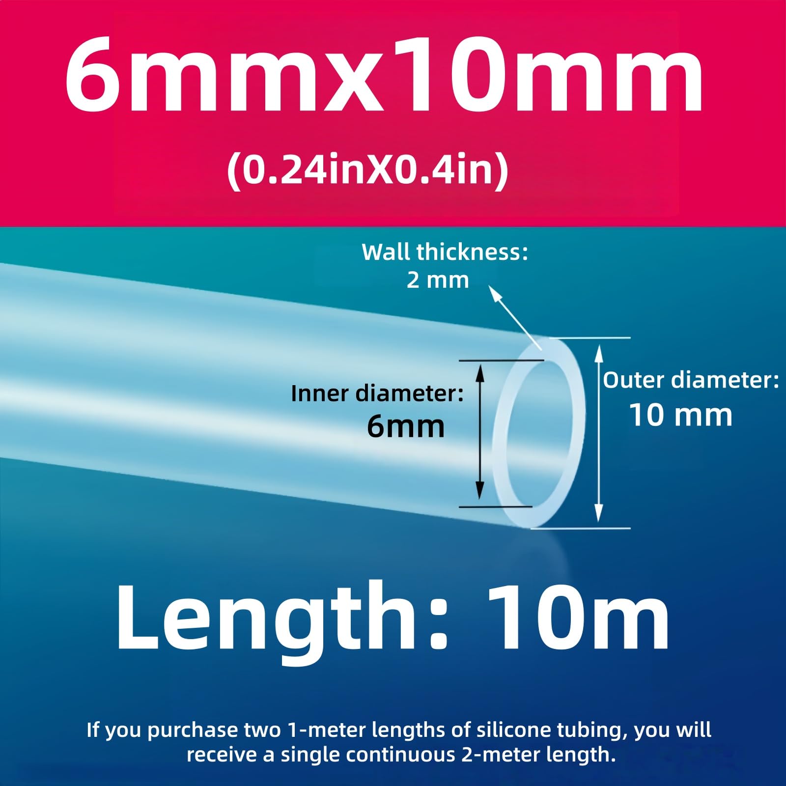Tubo in Silicone Trasparente Flessibile Resistente alle Alte Temperature ID 6mm x OD 10mm per Trasferimento Acqua Linea d'Aria Pompa per Acquario Idroponica e Fai da Te,10m