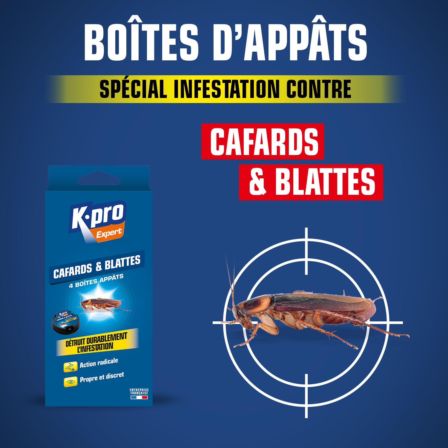K.PRO Expert Boîtes à Appât Cafards et Blattes 4 pièces Action Radicale Propre Discret