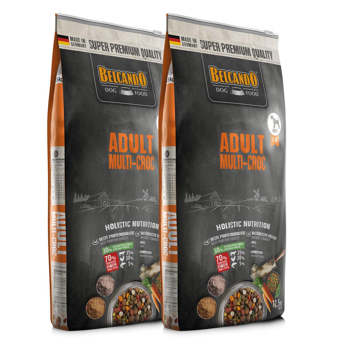 BELCANDO Hundefutter Adult Multi-Croc 2x 12,5 kg, Trockenfutter für erwachsene Hunde, leicht verdaulich, Saucenüberzug, Made in Germany