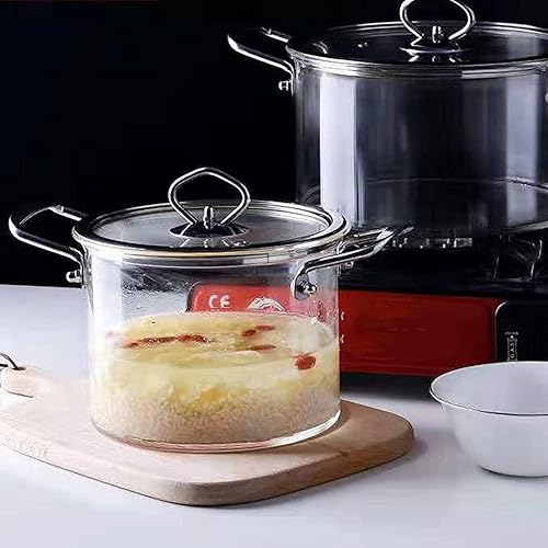 Miniatura 2 de Cacerola de vidrio, olla de cocina de borosilicato transparente con tapa y asa, olla antiadherente para fideos y chocolate (color transparente), 5L