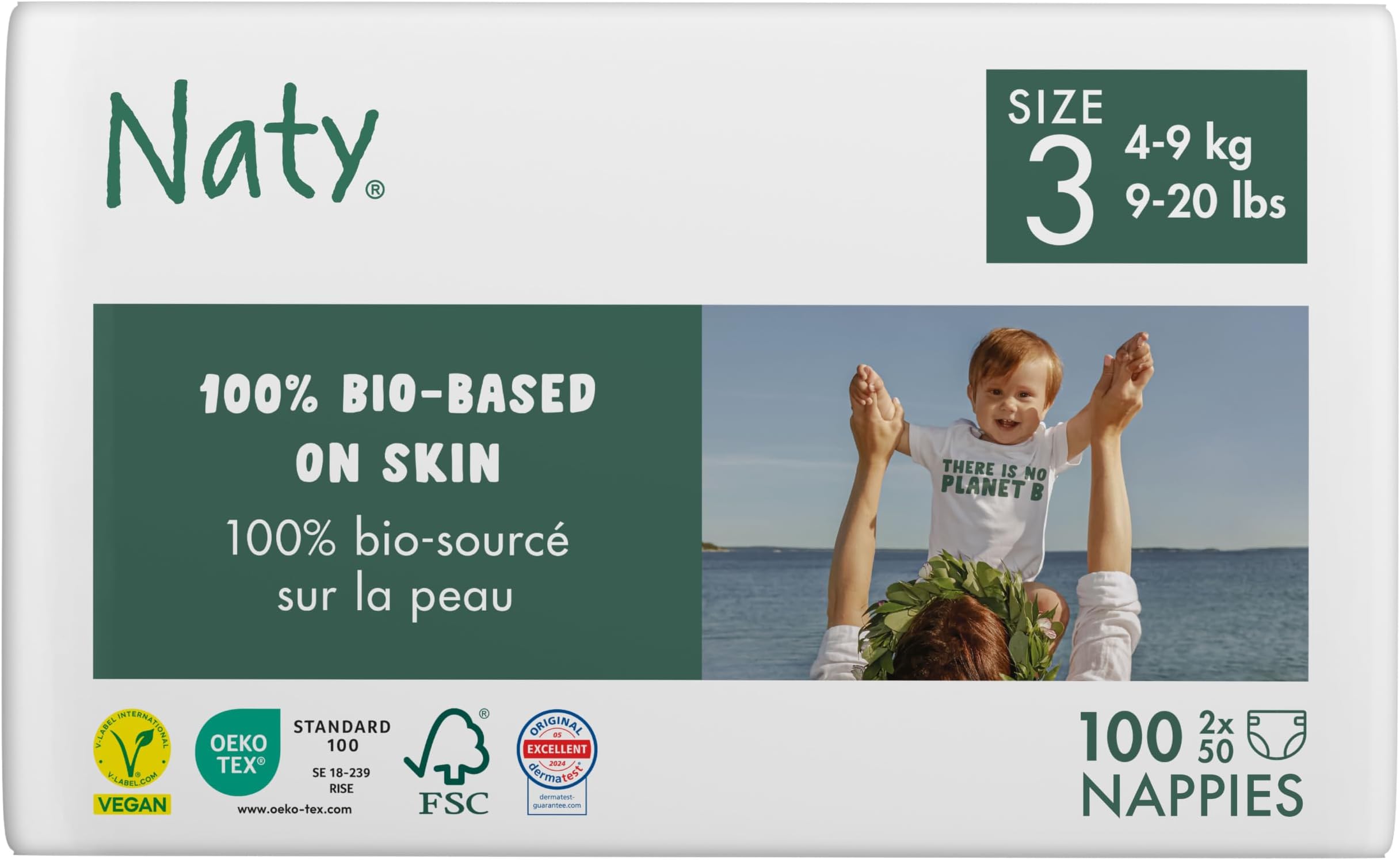 Naty Baby Nappies for Sensitive Skin Size 3 (4-9kg), 100 Count