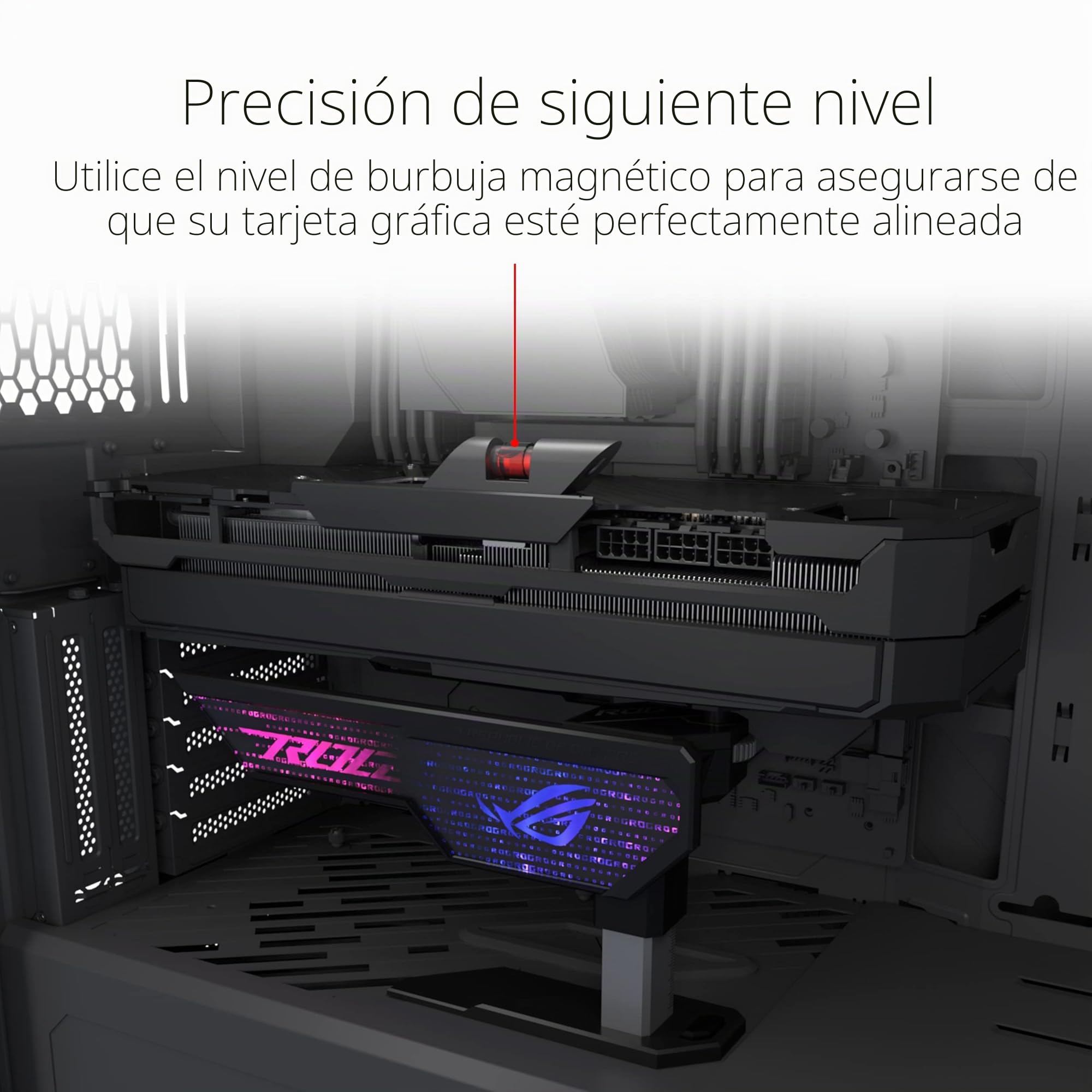ASUS ROG Herculx - Soporte para Tarjetas gráficas (Instalación sin Herramientas, Nivel de Burbuja magnética incluida, Integridad Estructural para Las gráficas más Pesadas, 72-128mm, Aura Sync) Negro
