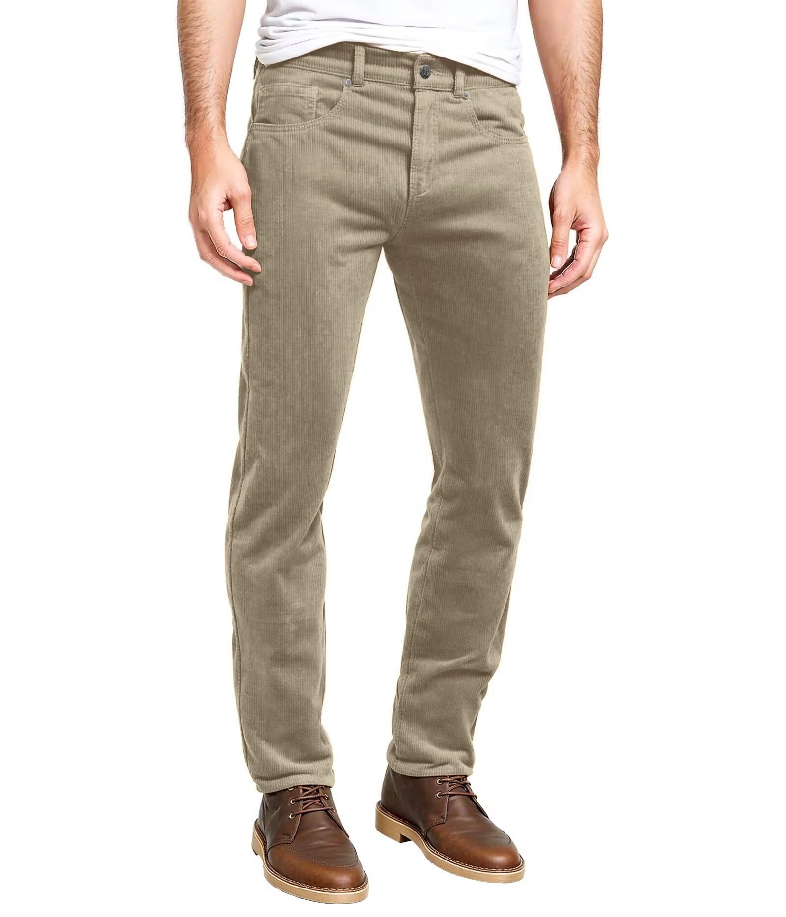 Ethanol Men's Slim Stretchy Casual Corduroy Pant, 21950-khaki, 32W x 32L