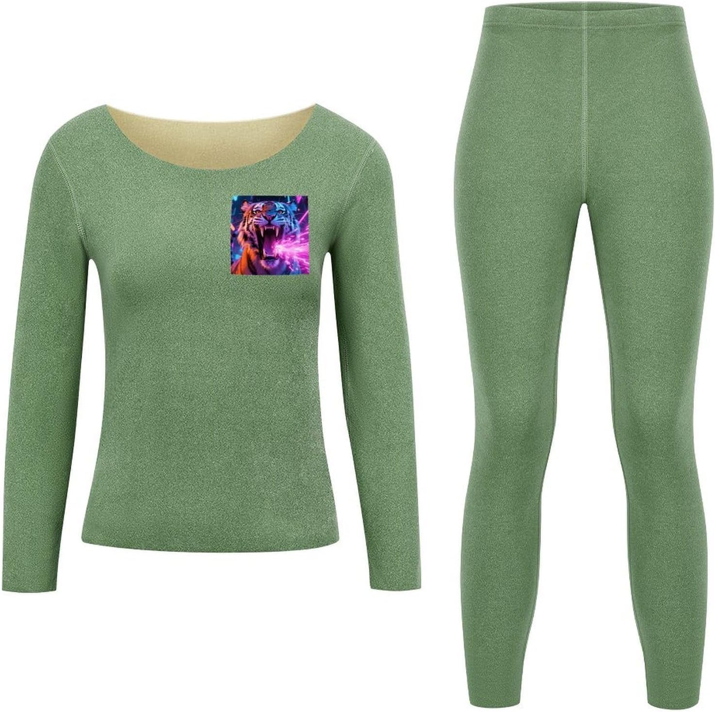 Women's Tiger Thermal Underwear Set Soft Long Johns Base Layer Top & Bottom for Cold Weather
