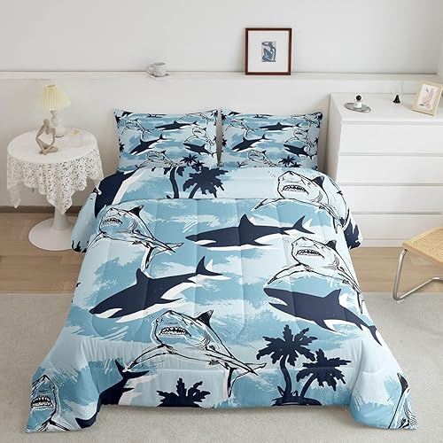 Miniatura 15 de Juego de edredón de olas oceánicas, tamaño Queen, juego de ropa de cama náutica retro con brújula de faro para mujeres, hombres y niños, decoración