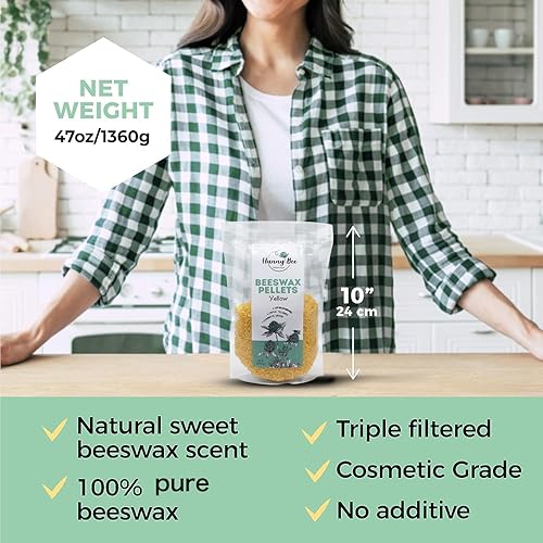 Miniatura 2 de HUNNYBEE - Pellets de cera de abejas de 3 libras, cera de abejas 100% pura para velas de bricolaje, crema corporal, rostro y cuidado del cabello
