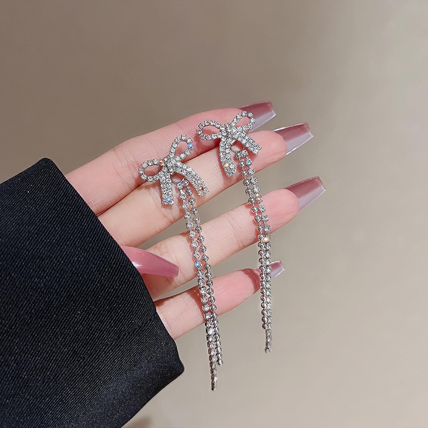 Luxval Rhinestone Earrings Dangling for Women Sparkly Silver Dangle Earrings Girls Long Chandelier Earrings Tassel Lightweight Ear Studs Cubic Zirconia Crystal Statement - Image 3