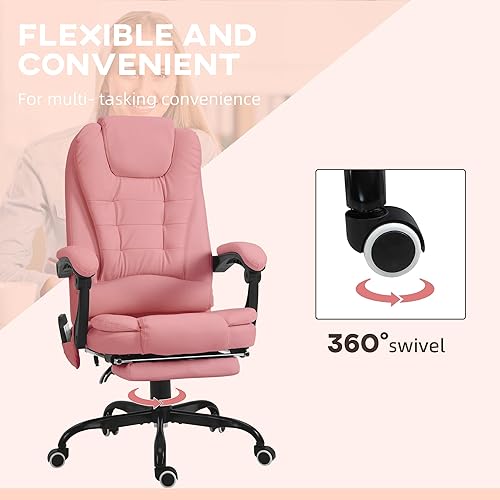 Miniatura 52 de Vinsetto Silla de oficina de masaje vibratorio de 7 puntos, silla de computadora de respaldo alto con soporte lumbar, reposapiés, respaldo