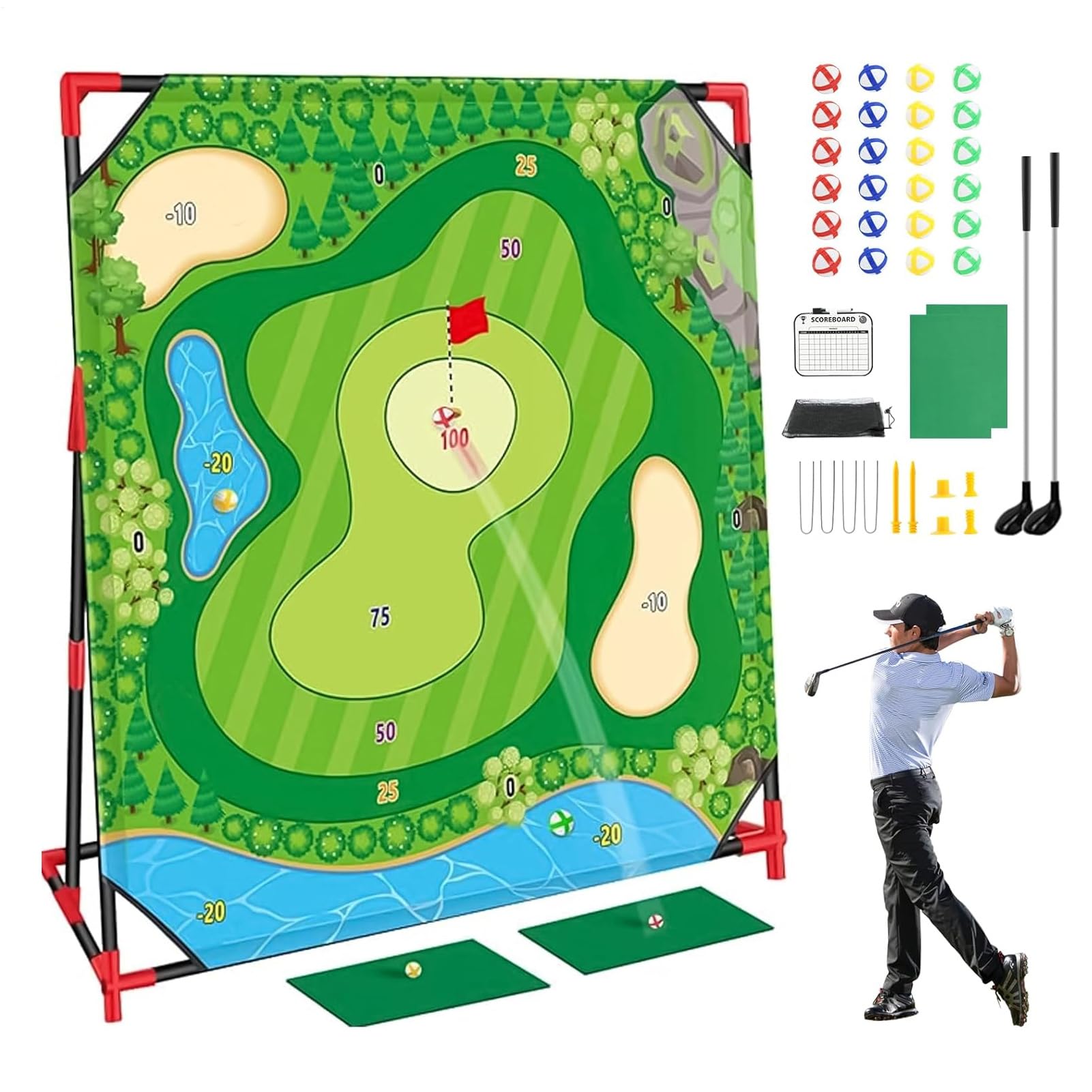 Zestaw do Gry w Golfa Interaktywna mata treningowa 137x137 cm | Zestaw Z 24 Lepkimi Piłkami I Stojakiem dla Sportów na Podwórku, Domu, Rodziny, Imprez, Mężczyzn, Dorosłych,