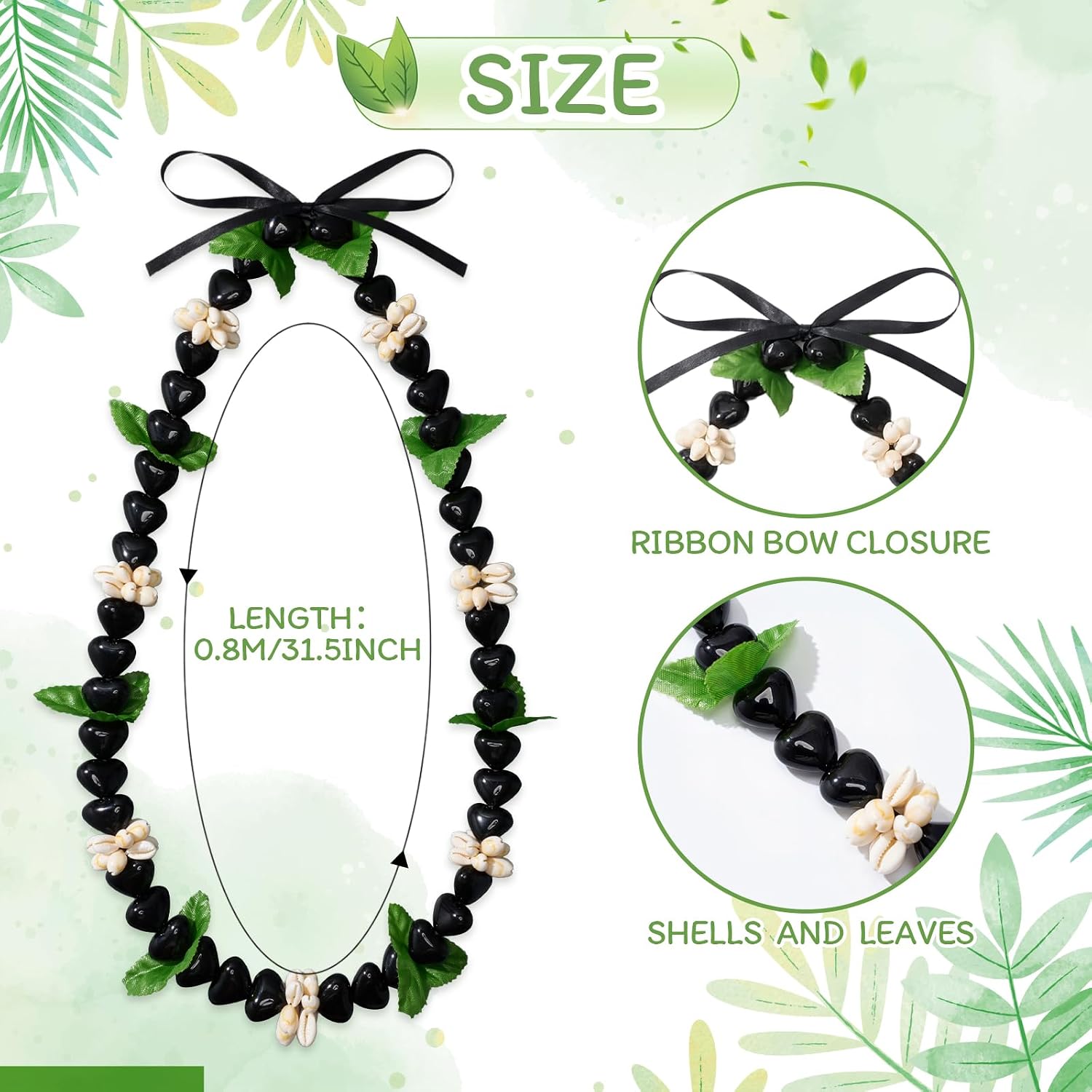 Yinder 2 Pcs Hawaiian Leis, 48" Artificial Plumeria Necklace, 32" Black Kukui Nut Leis Hawaiian Gift for Women Wedding Party