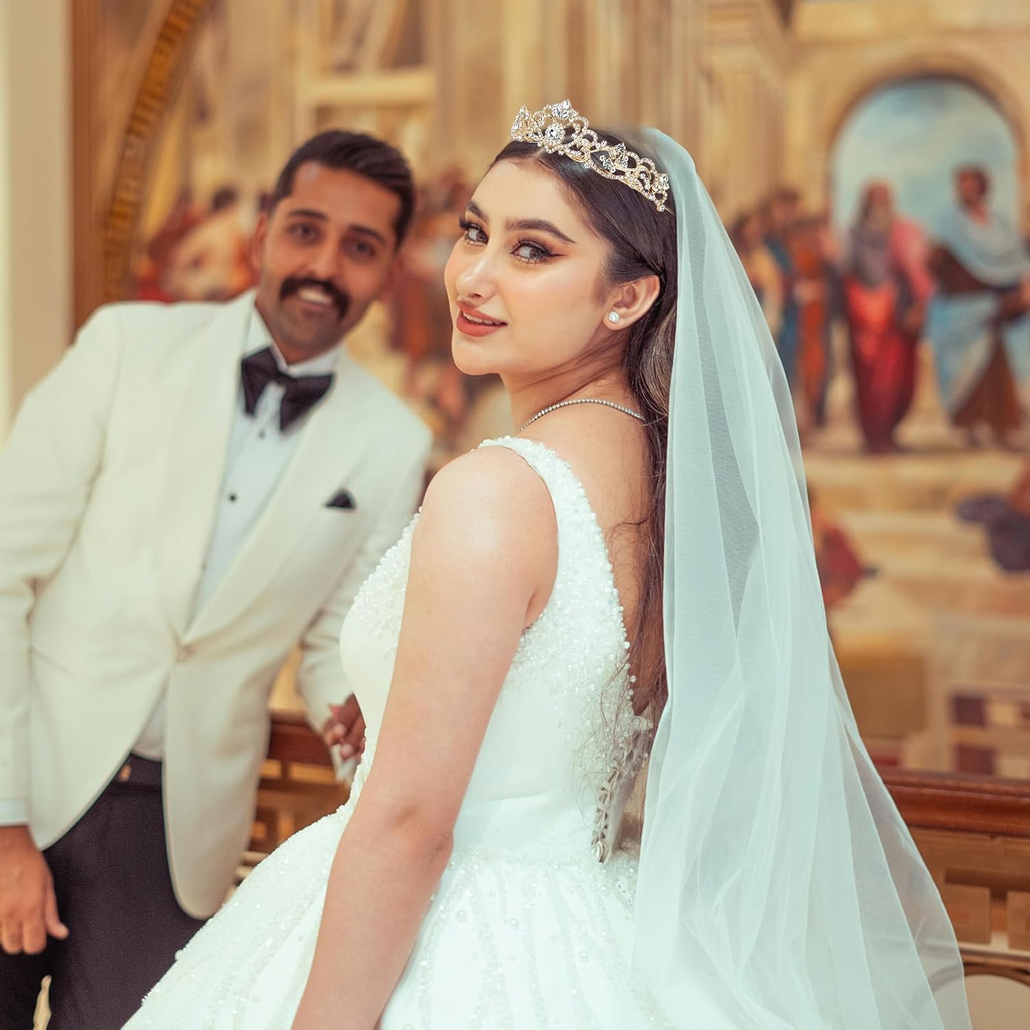 Gold Wedding Crown Crystal Tiara for Women Queen Crowns Princess Headband Rhinestones Gold Tiaras for Bride Sparkle Hair Accessories for Birthday Prom Pageant Party - Image 6