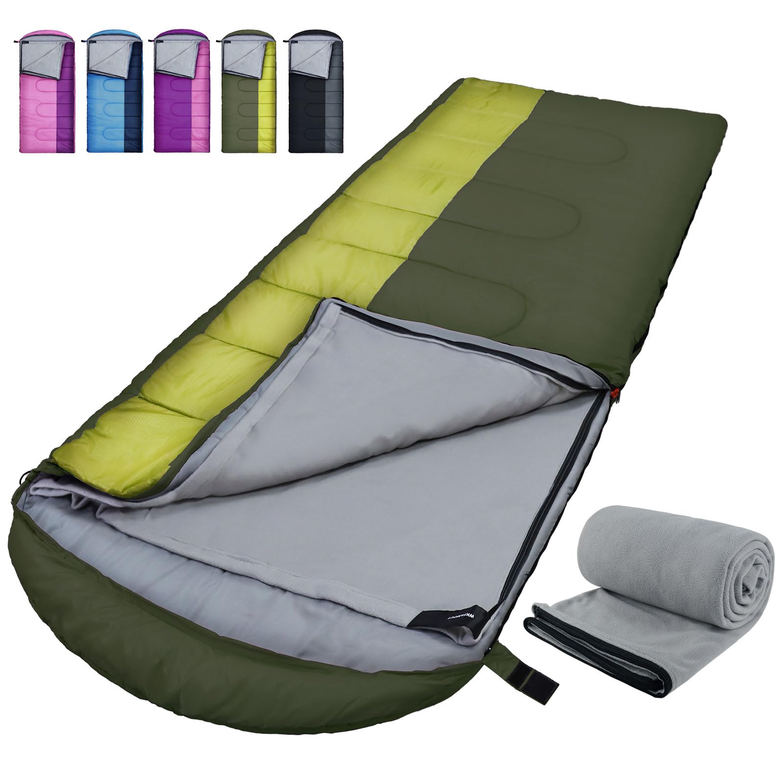 WKFAMOUT XL 10 Degree Sleeping Bags Waterproof for Adults 350GSM Machine Washable with Compression Sack for 3-4 Season Camping Outdoor