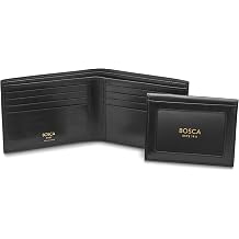 Bosca Mens Italian Leather Bifold Wallet with Removable ID Passcase, RFID Blocking, 8 Card Slots, and Divided Currency Well - Made in Italy, Black