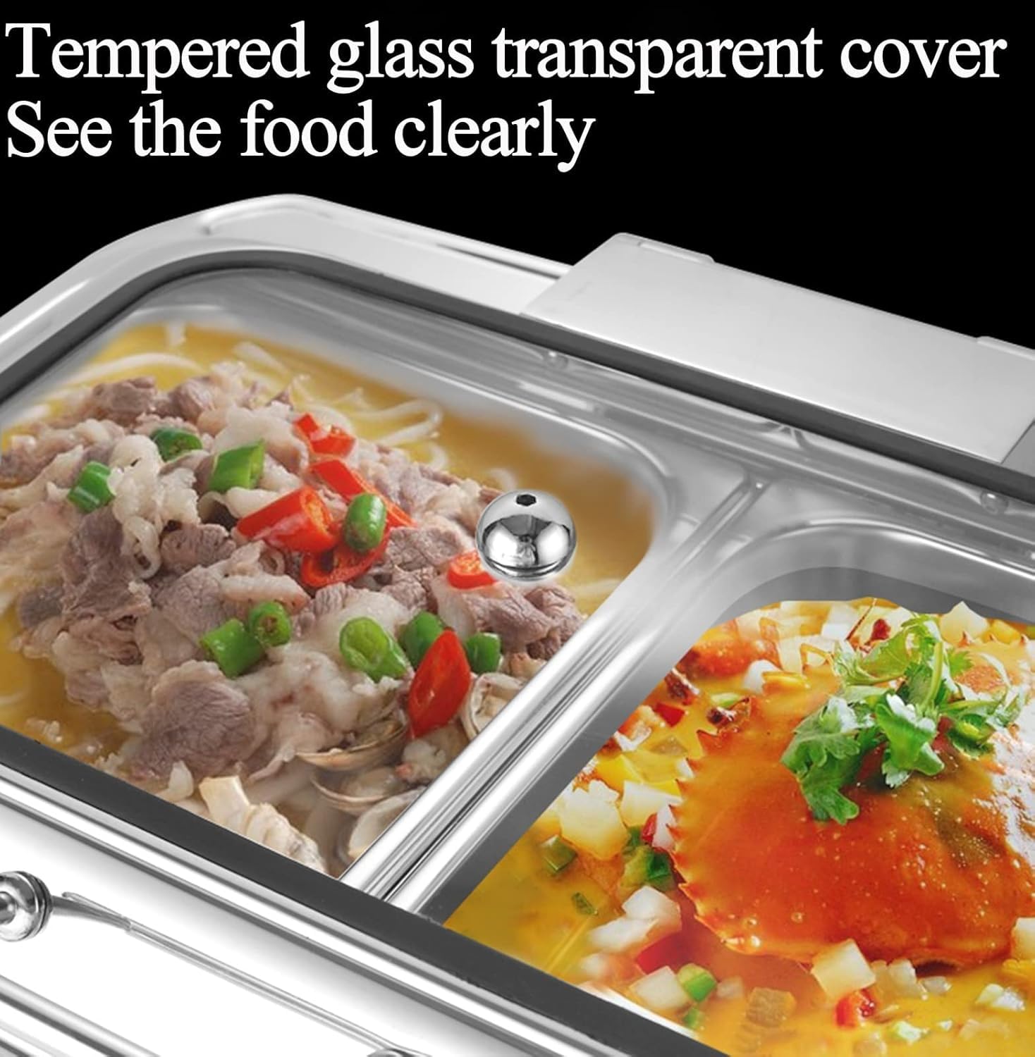 Juego de platos para bufé, servicio profesional con tapa de vidrio y sartén de acero inoxidable, calentador eléctrico para fiestas, bodas, banquetes