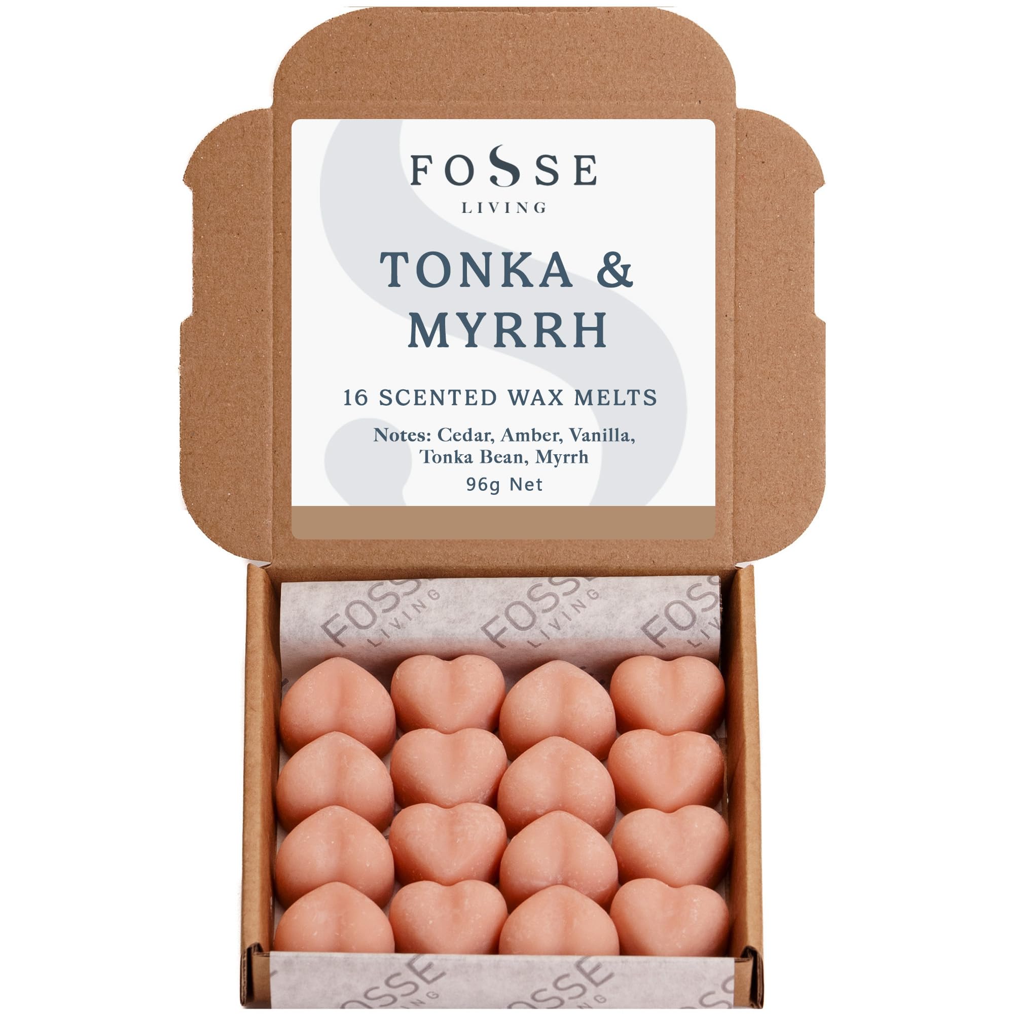 Fosse Living Tonka & Myrrh Soy Wax Melts 16 Pack | Rich, Warm & Luxurious | Natural, Vegan & Plastic Free | Up to 96 Hrs Scent | Pet Safe | Handmade in UK