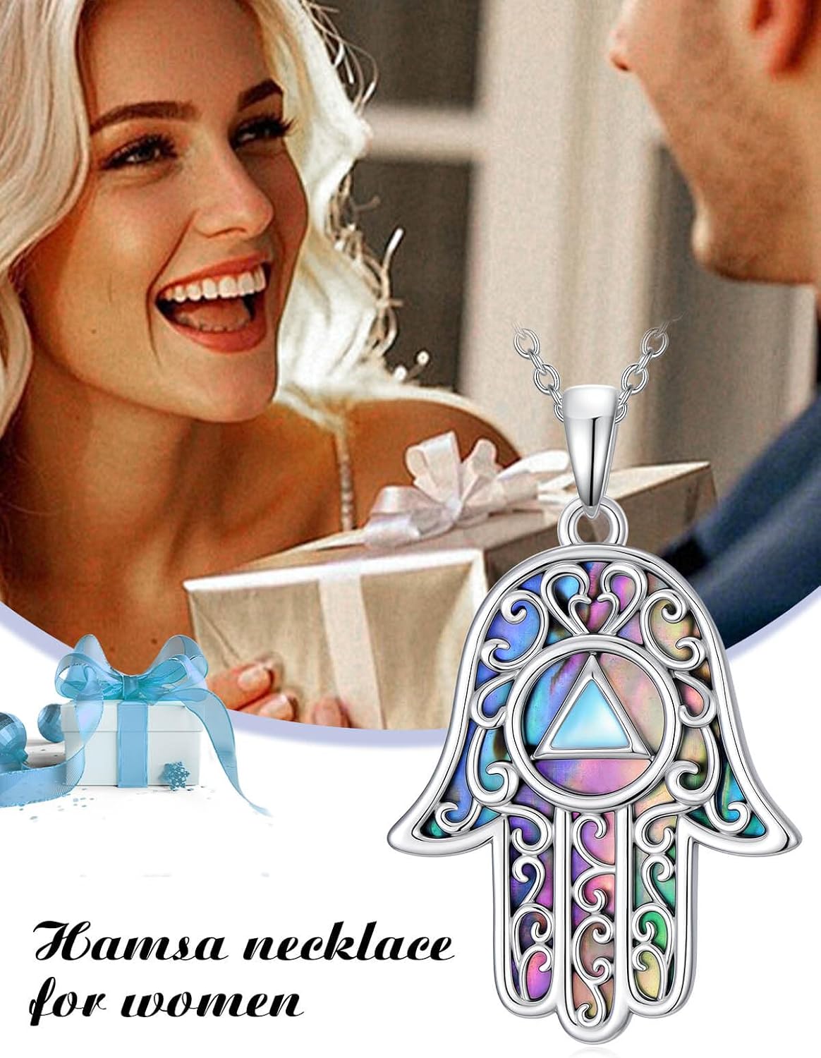 WINNICACA Valentines Day Gifts for Her Hamsa Necklace for Women 925 sterling silver Hamsa Hand of Fatima Necklace Abalone Shell Protection Jewelry Gifts for Women Wife Mom - Image 4