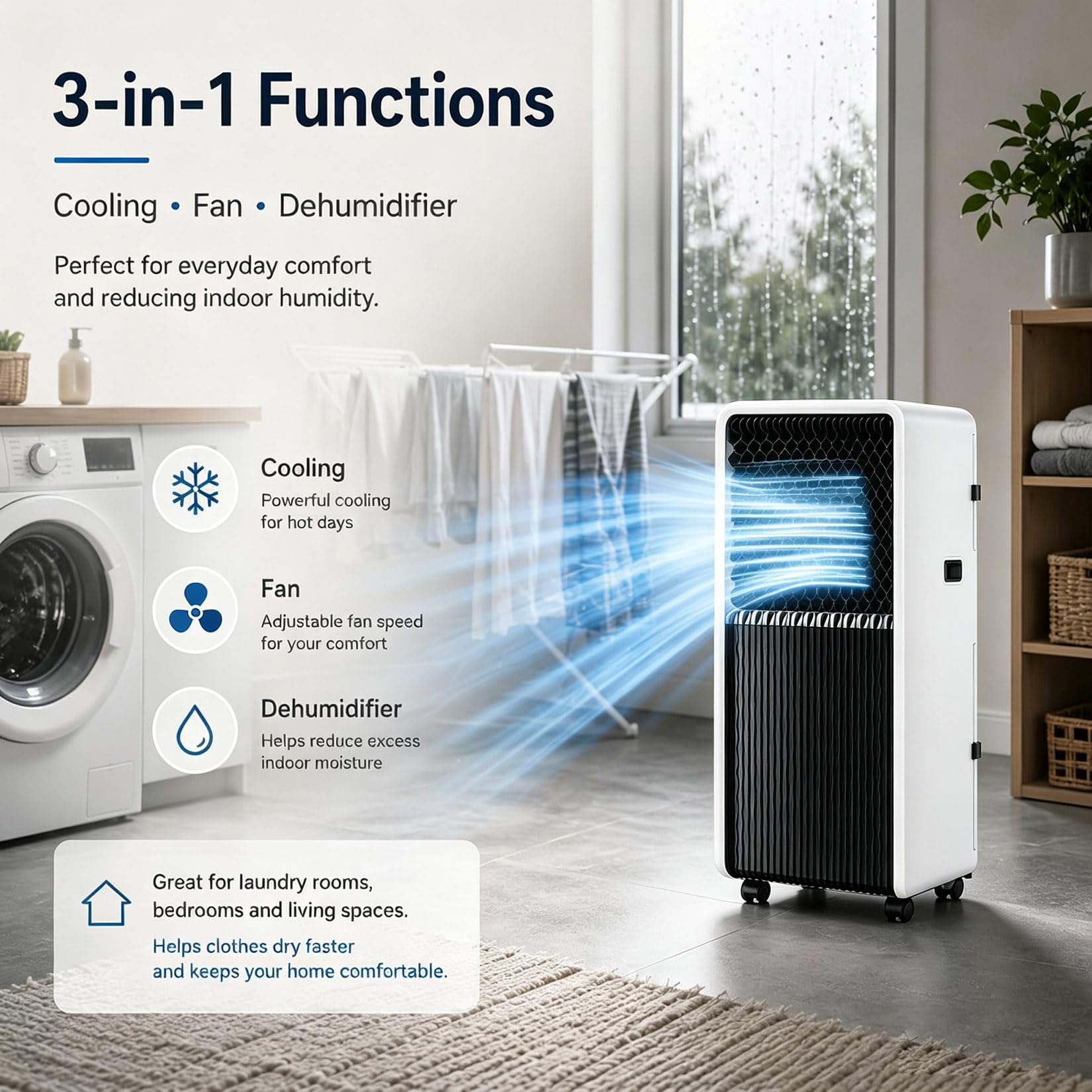Climatizzatore portatile da 18000 BTU, con ruote, telecomando, 3 in 1, per soggiorno, ufficio, casa, palestra, garage, raffreddamento rapido per stanze fino a 100 m, solo raffreddamento, 12000