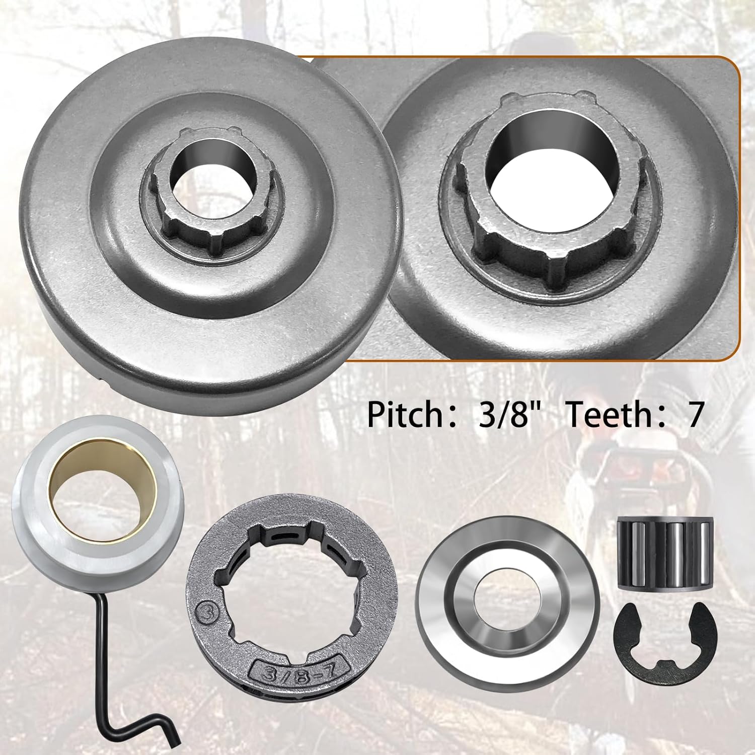3/8" 7T Clutch Drum Sprocket Bearing Kit view 2