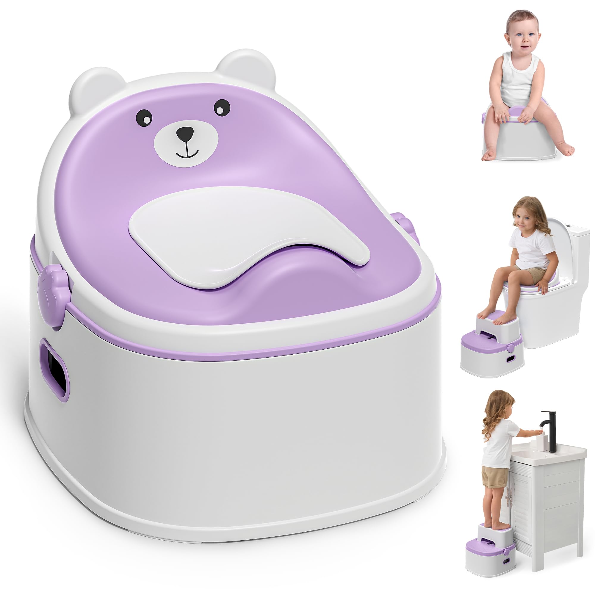 3-in-1-Töpfchentraining-Toilette, tragbares Töpfchen, Töpfchentrainingssitz und Kleinkind-Tritthocker, einfacher Aufbau und Reinigung, rutschfester Töpfchentrainer für Jungen, Mädchen, Lavendel