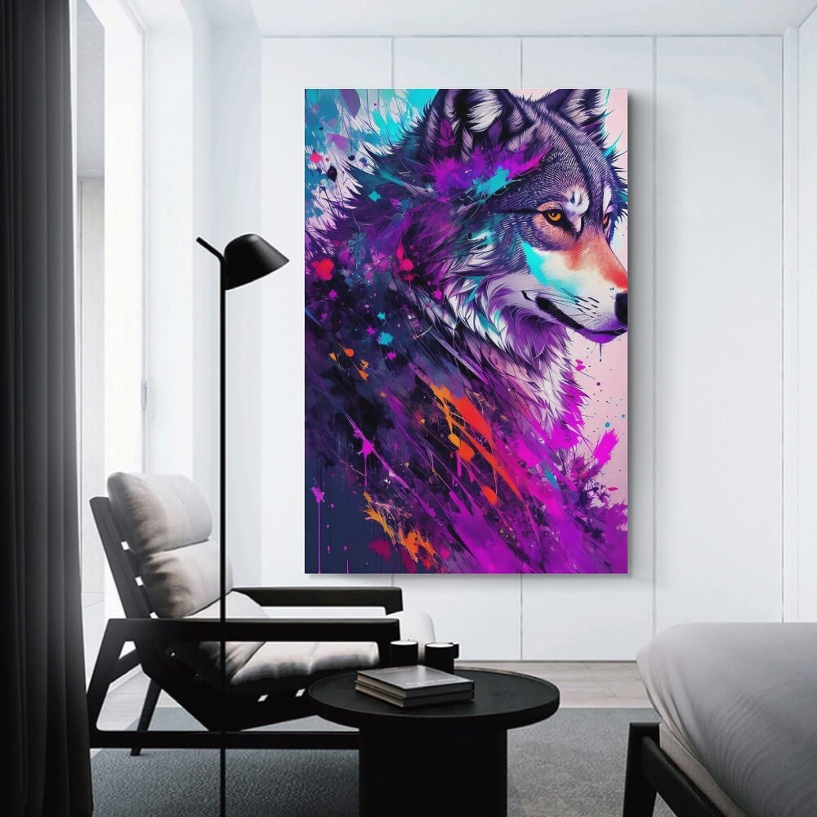 Junmoney Unframe-Style-22 Colorful Wolf Art Print Wall Decor Canvas Print, 16X24inch(40X60cm), For Flats, Guest Rooms Or Compact Rooms, A Simple Refresh For Blank Walls